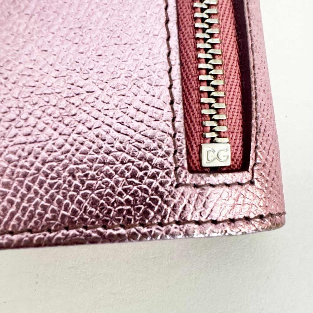 Dolce and Gabbana Trifold Metallic Dauphine Leather Small Wallet w/ Crystal Logo - Picture 11 of 13